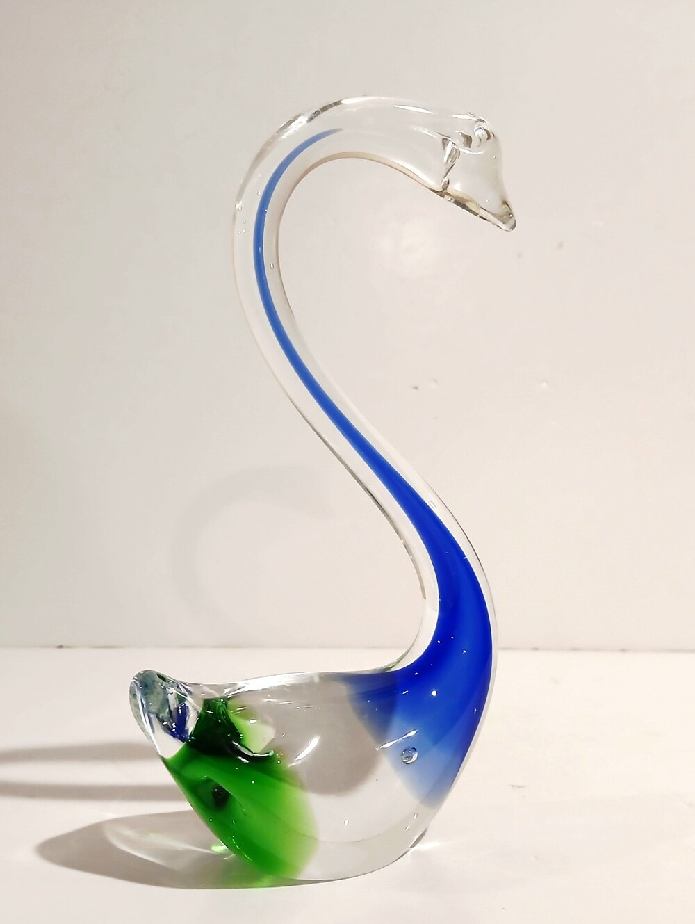 Vintage Handblown Glass Swan Sculpture — Blue and Green
